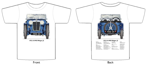 MG Midget J2 1932-34 T-shirt Front & Back